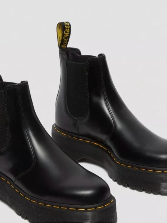 Dr. Martens Black Leather Platform Chelsea Boots with Yellow Stitching - Picture 4 of 5